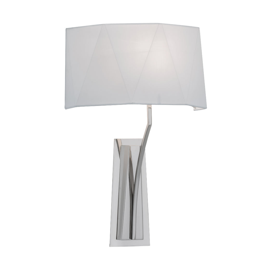 Norwell Lighting Diamond 1-Light Wide Polished Nickel Steel Indoor Wall Sconce With White Fabric Shade