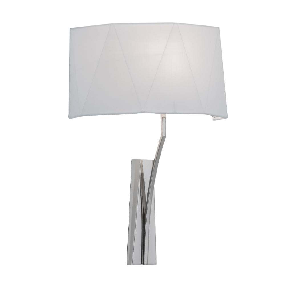 Norwell Lighting Diamond 1-Light Wide Polished Nickel Steel Indoor Wall Sconce With White Fabric Shade