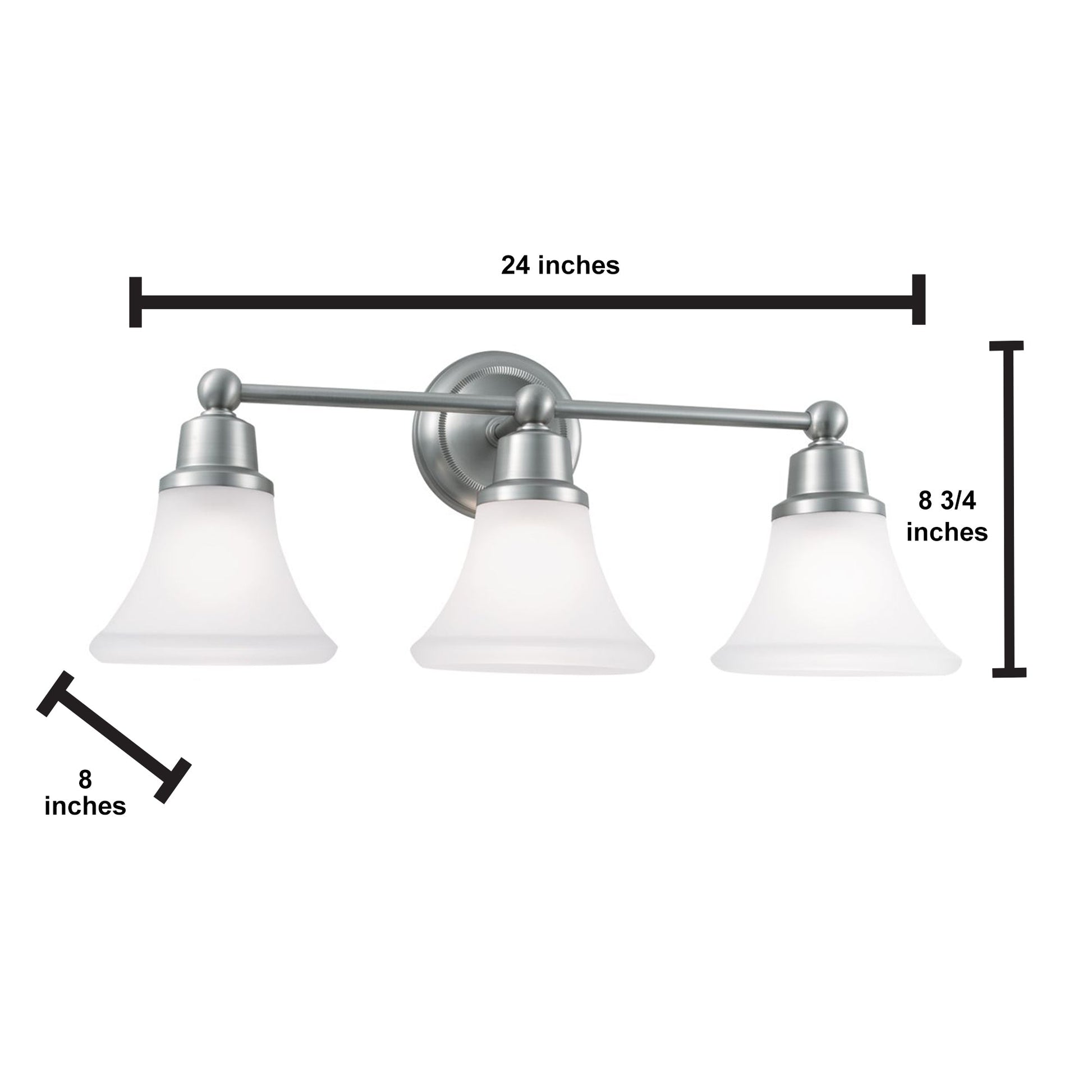 Norwell Lighting Elizabeth 10" x 24" 3-Light Polished Nickel Vanity Sconce With Flared Glass Diffuser