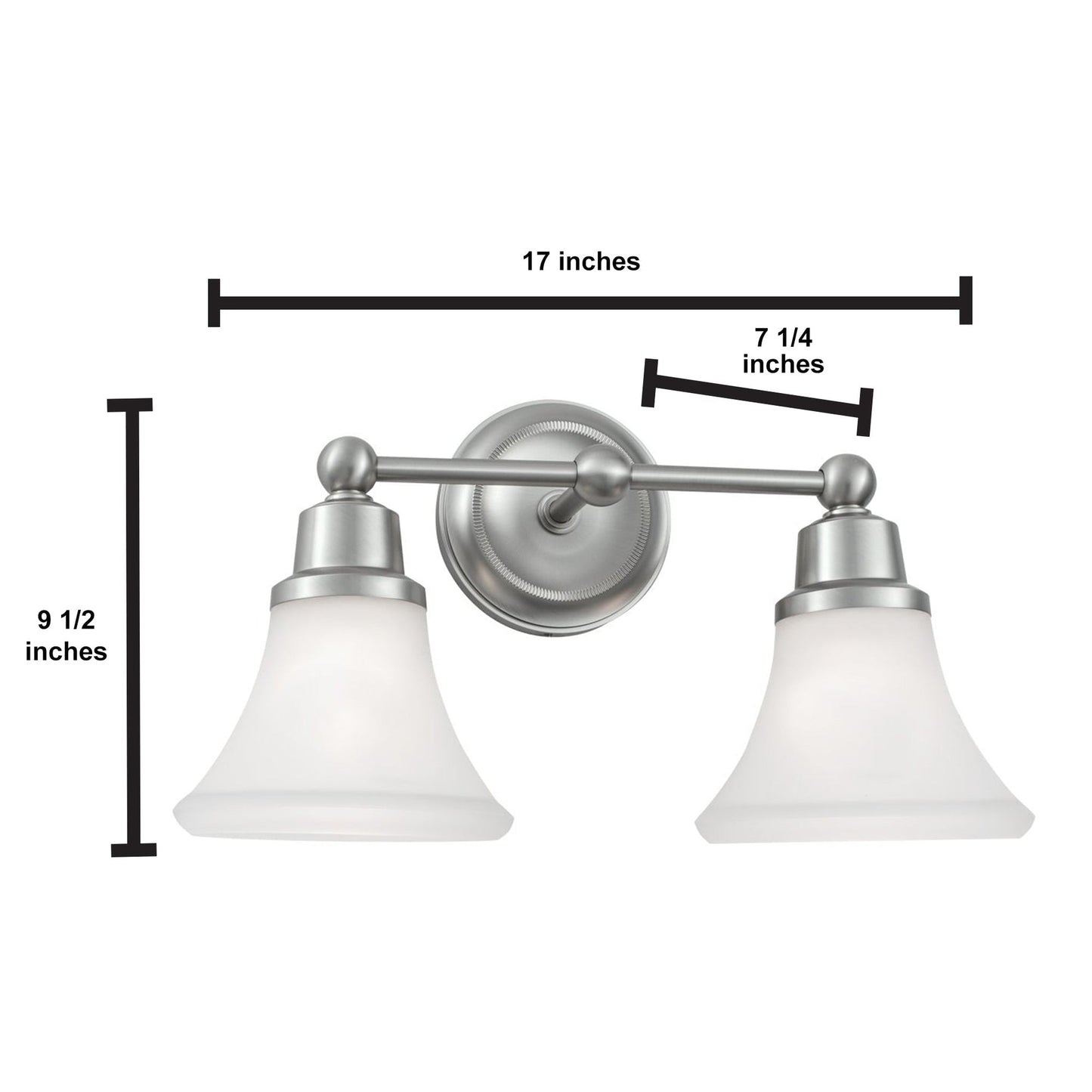 Norwell Lighting Elizabeth 10" x 7" 2-Light Brushed Nickel Vanity Light With Flared Glass Diffuser