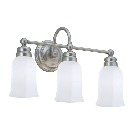 Norwell Lighting Emily 12" x 21" 3-Light Brushed Nickel Vanity Light With Hexagonal Opal Glass Diffuser