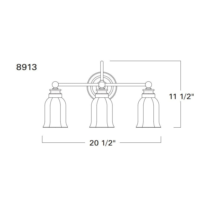 Norwell Lighting Emily 12" x 21" 3-Light Chrome Vanity Light With Hexagonal Opal Glass Diffuser