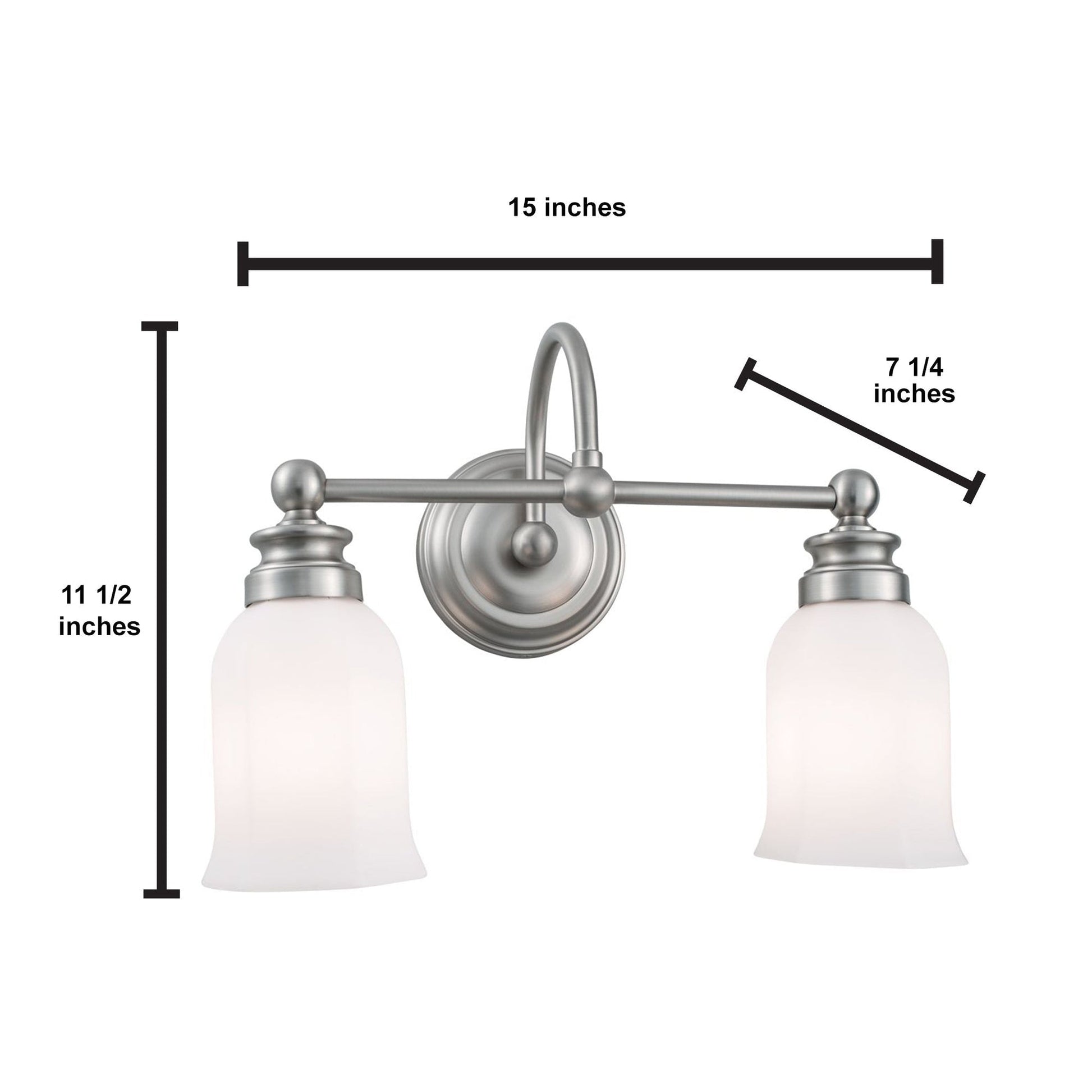 Norwell Lighting Emily 12" x 5" 2-Light Brushed Nickel Vanity Light With Hexagonal Opal Glass Diffuser