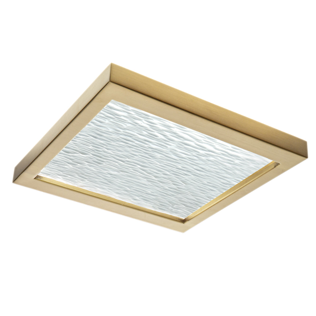Norwell Lighting For-Square 3" x 12" Satin Brass LED Flush Mount With Wave Pattern White Resin Diffuser