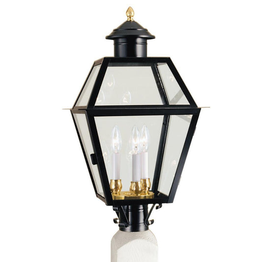 Norwell Lighting Lexington 25" 3-Light Black Large Outdoor Post Light With Clear Glass Diffuser