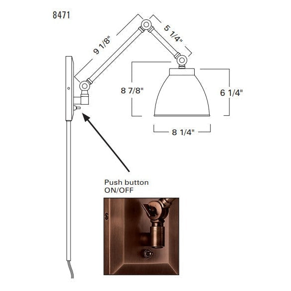 Norwell Lighting Maggie 7" x 5" 1-Light Pewter Swing Arm Sconce Indoor Wall Light