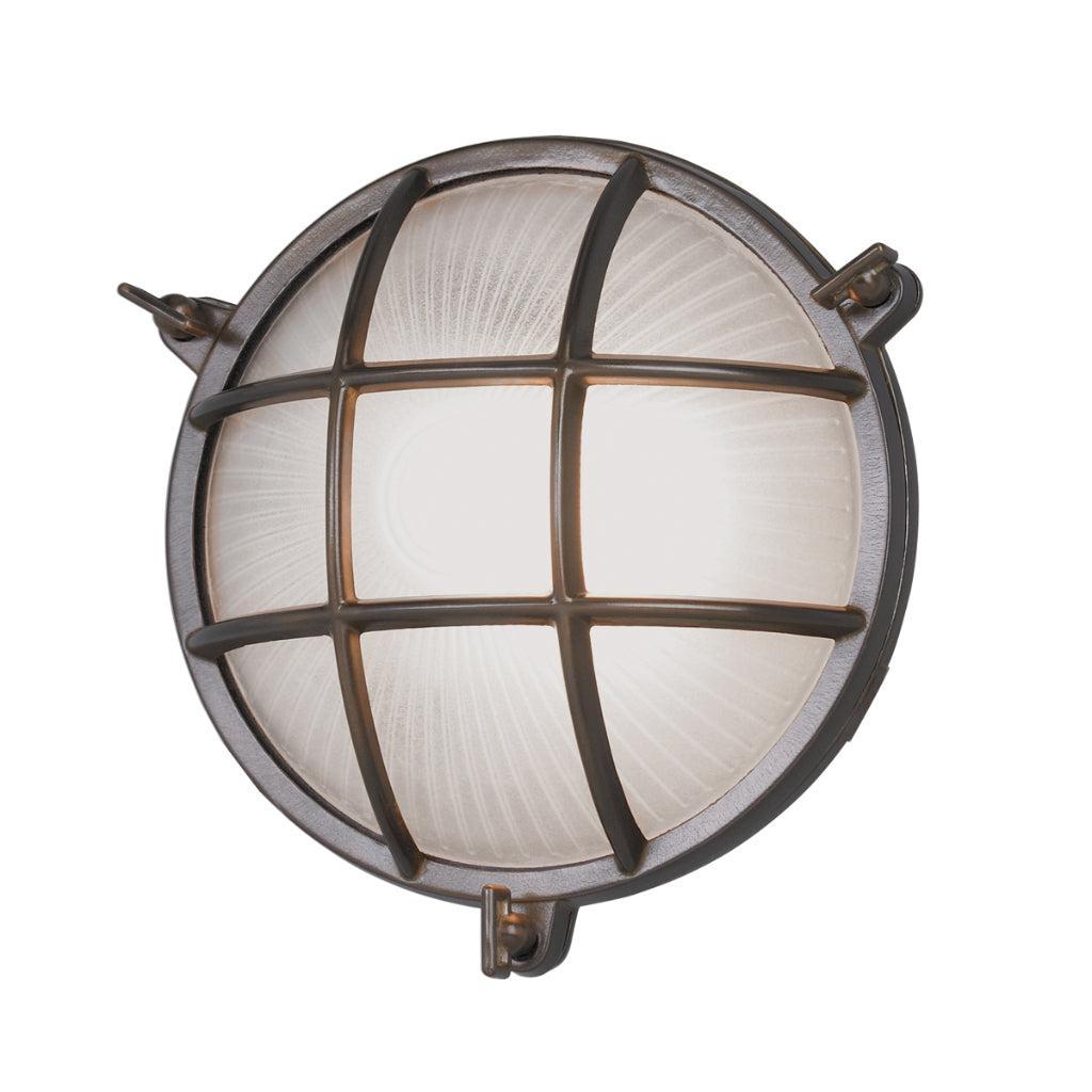 Norwell Lighting Mariner 10" 1-Light Circular Bronze Brass Outdoor Wall Light With Frosted Glass Shade