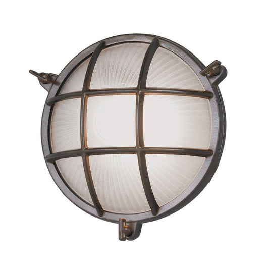 Norwell Lighting Mariner 10" 1-Light Circular Bronze Brass Outdoor Wall Light With Frosted Glass Shade