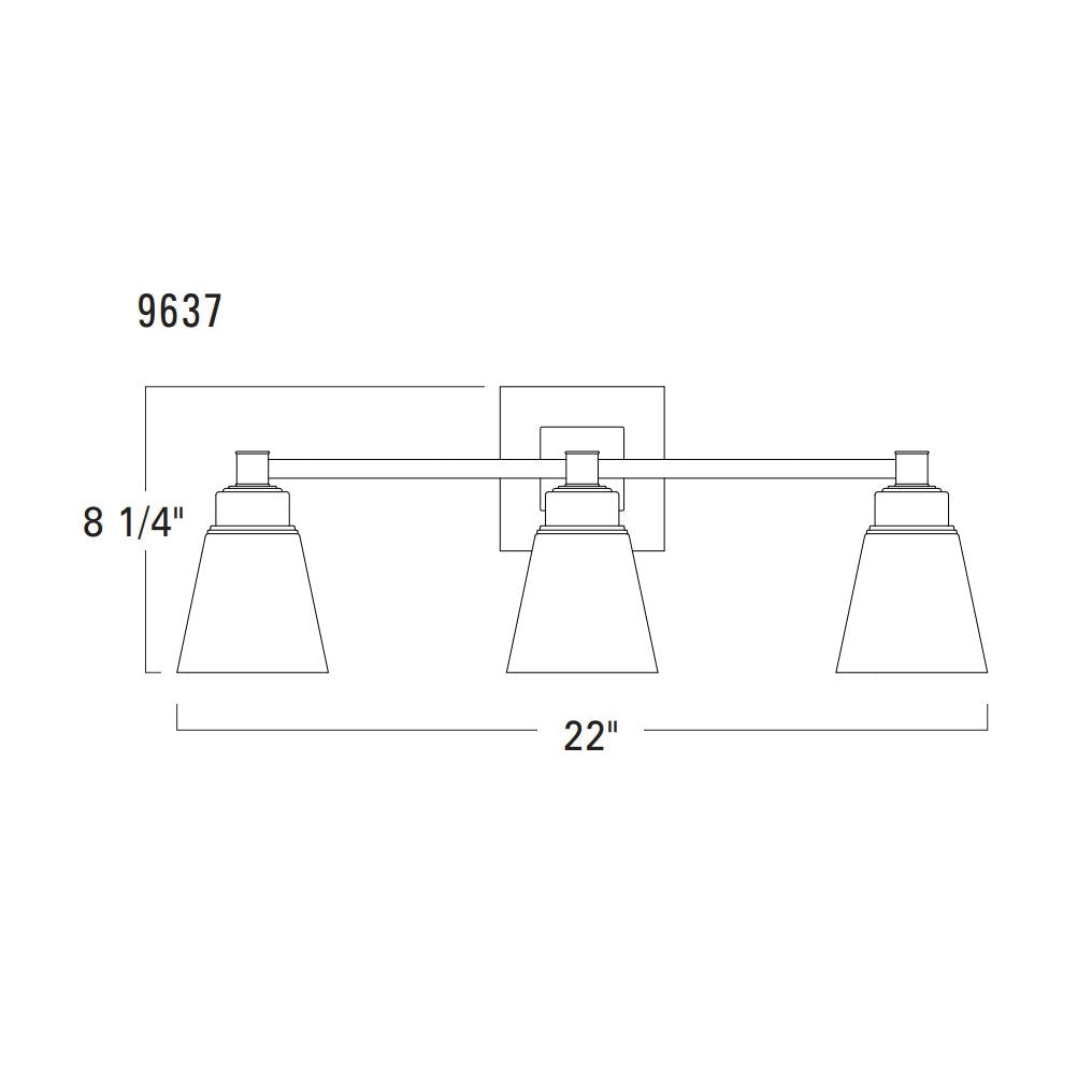 Norwell Lighting Matthew 8" x 22" 3-Light Chrome Vanity Wall Sconce With Square Glass Diffuser