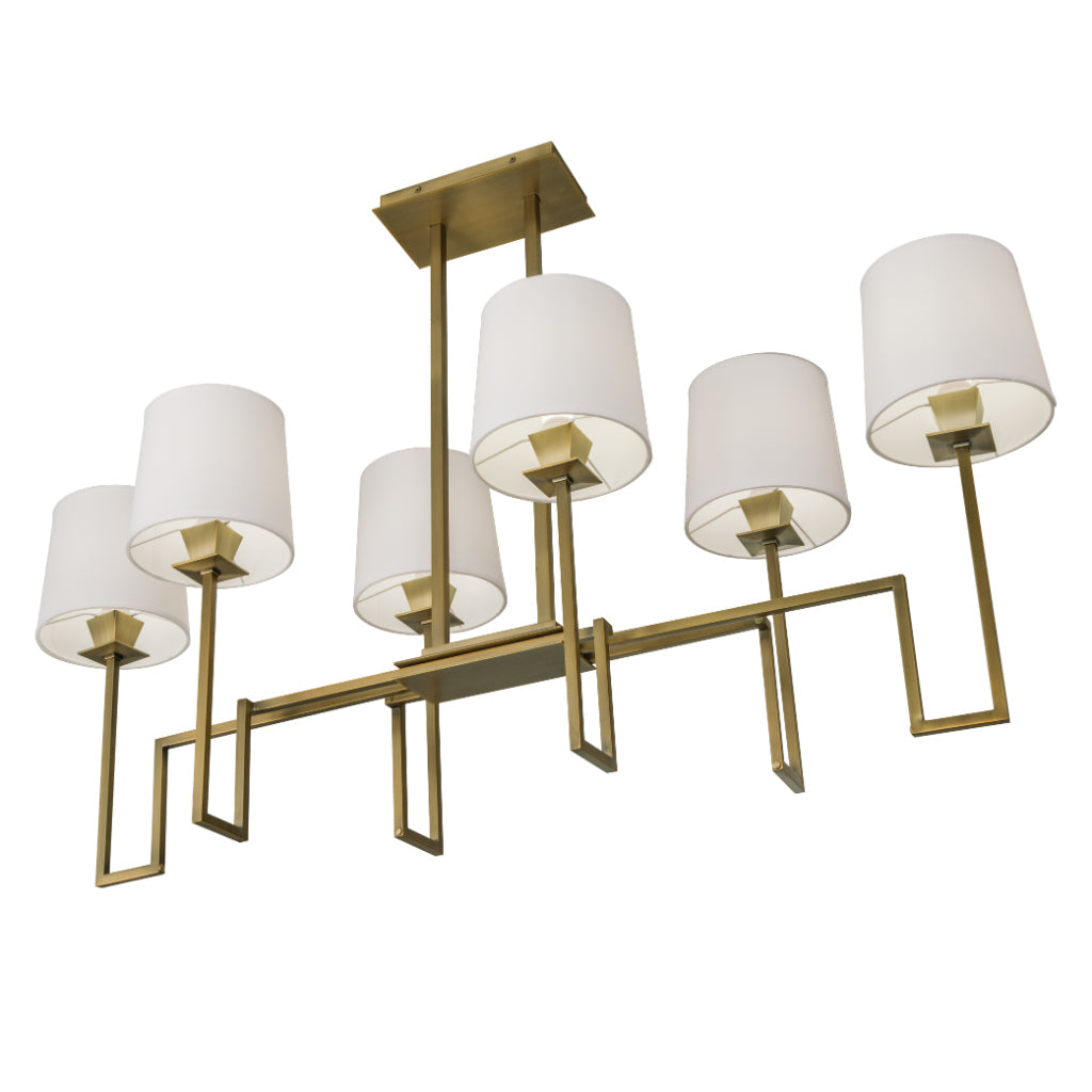 Norwell Lighting Maya 48" 6-Light Aged Brass Steel Linear Chandelier With White Fabric Shade