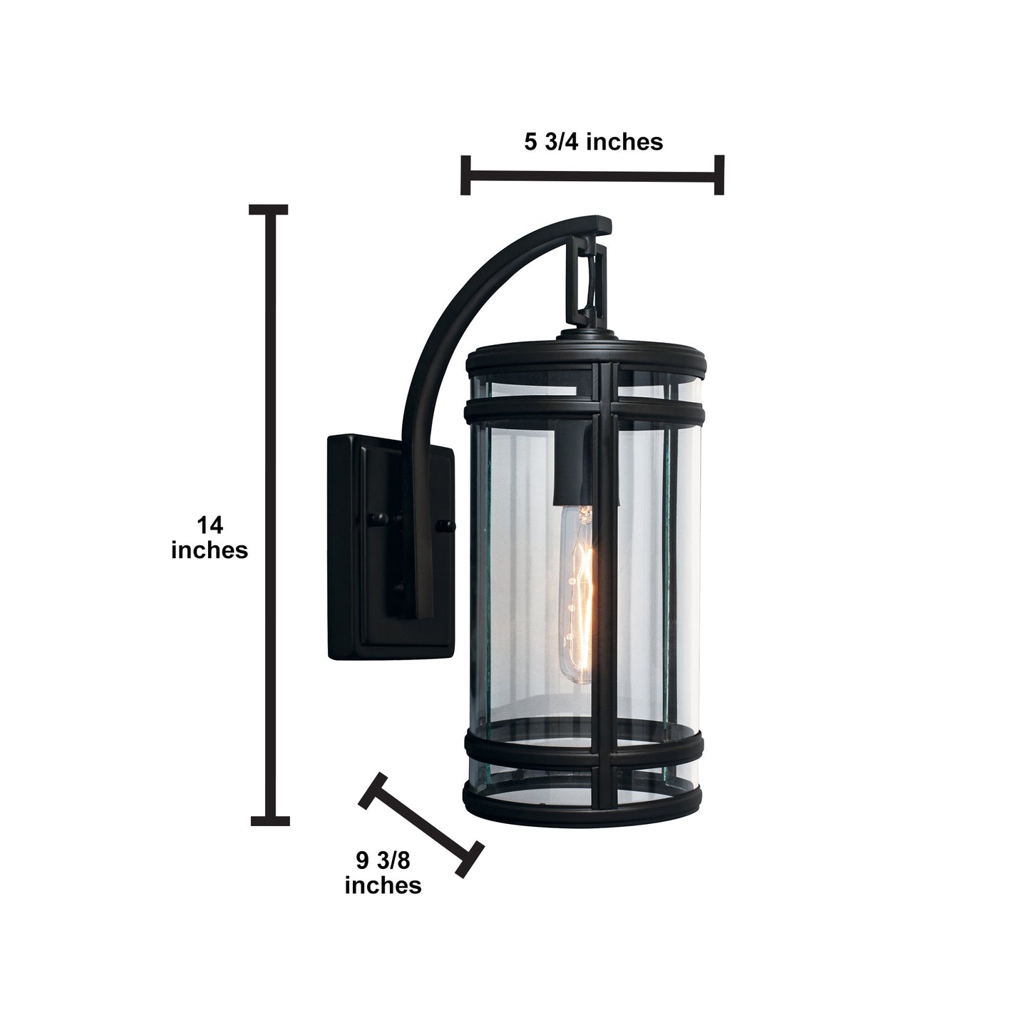 Norwell Lighting New York 14" 1-Light Acid Dipped Black Brass Small Outdoor Wall Light With Cylinder Clear Glass Shade