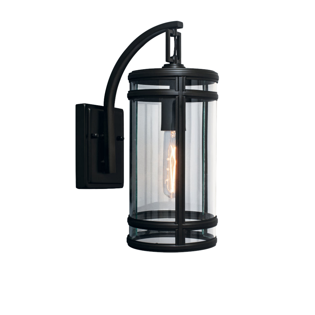 Norwell Lighting New York 14" 1-Light Acid Dipped Black Brass Small Outdoor Wall Light With Cylinder Clear Glass Shade