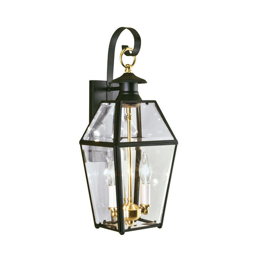 Norwell Lighting Olde Colony 17" 2-Light Black Brass Medium Outdoor Wall Light With Beveled Glass Diffuser