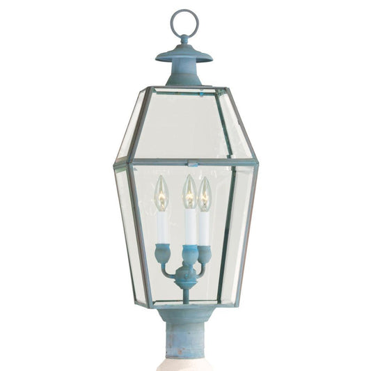 Norwell Lighting Olde Colony 30" 3-Light Verde Brass Outdoor Post Light With Beveled Glass Diffuser