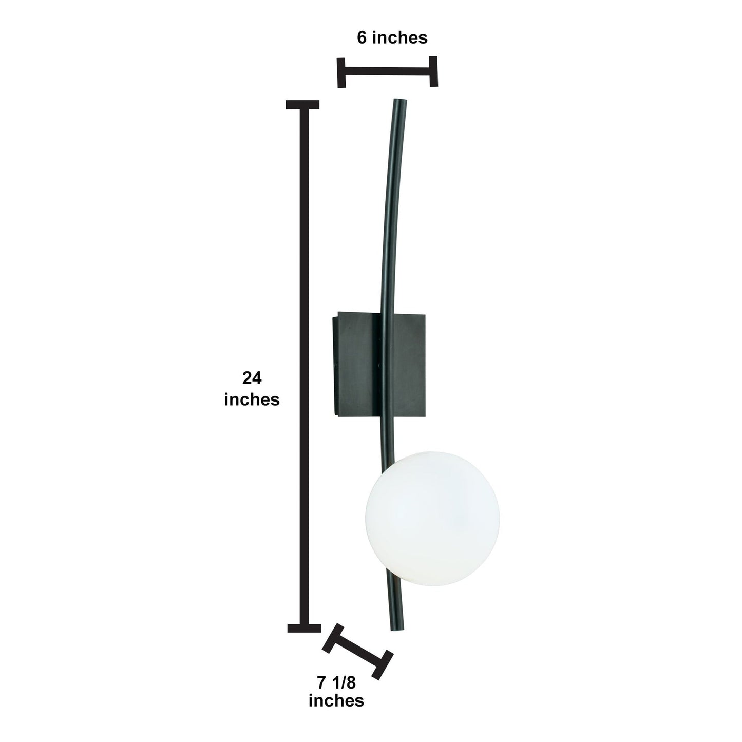 Norwell Lighting Perch 24" x 6" 1-Light Acid Dipped Black Indoor Wall Sconce With Opal Glass Diffuser