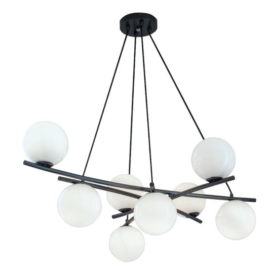 Norwell Lighting Perch 42" 8-Light Acid Dipped Black Steel Chandelier With Opal Glass Shade