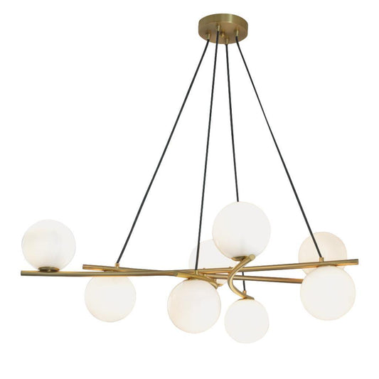 Norwell Lighting Perch 42" 8-Light Satin Brass Steel Chandelier With Opal Glass Shade