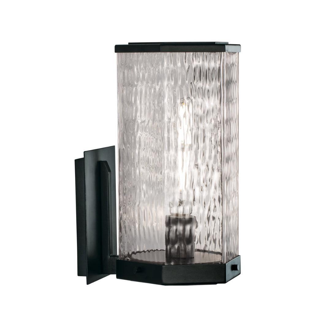 Norwell Lighting Polygon 13" 1-Light Matte Black Large Outdoor Wall Light With Polygon Wavy Glass Shade