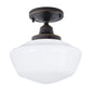 Norwell Lighting Schoolhouse 1-Light Oil Rubbed Bronze Brass Flush Mount With Rounded Soft Opal Glass Shade