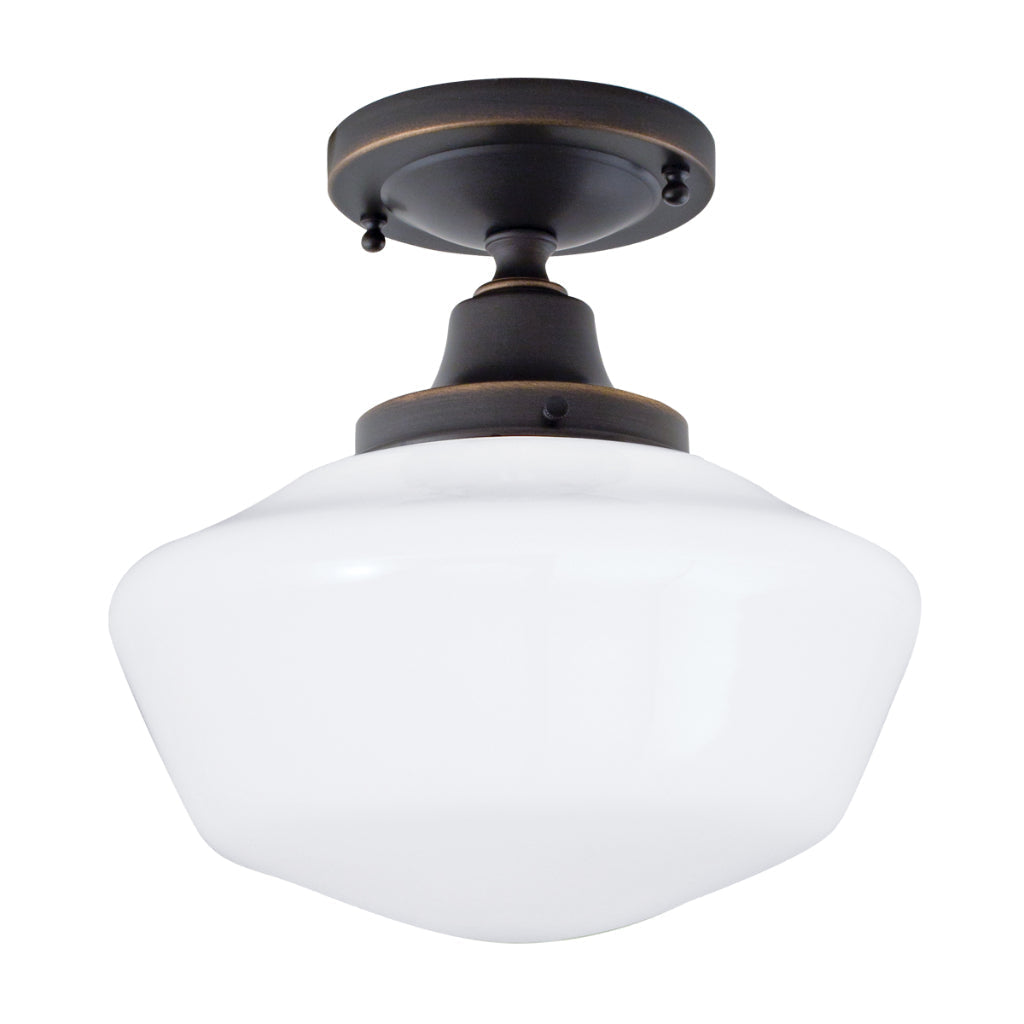 Norwell Lighting Schoolhouse 1-Light Oil Rubbed Bronze Brass Flush Mount With Rounded Soft Opal Glass Shade