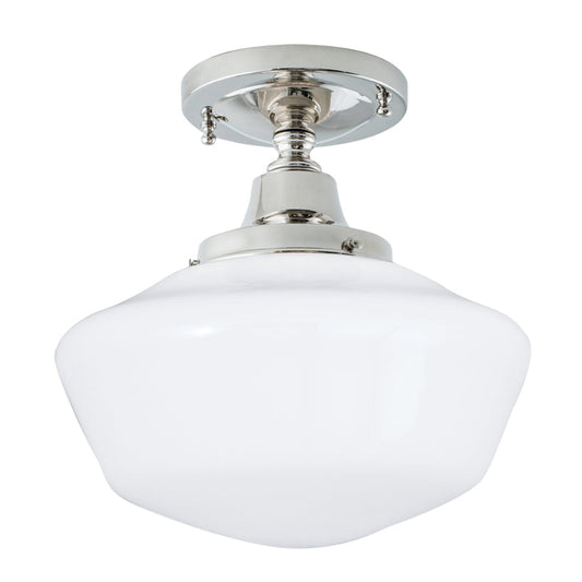 Norwell Lighting Schoolhouse 1-Light Polished Nickel Brass Flush Mount With Rounded Soft Opal Glass Shade