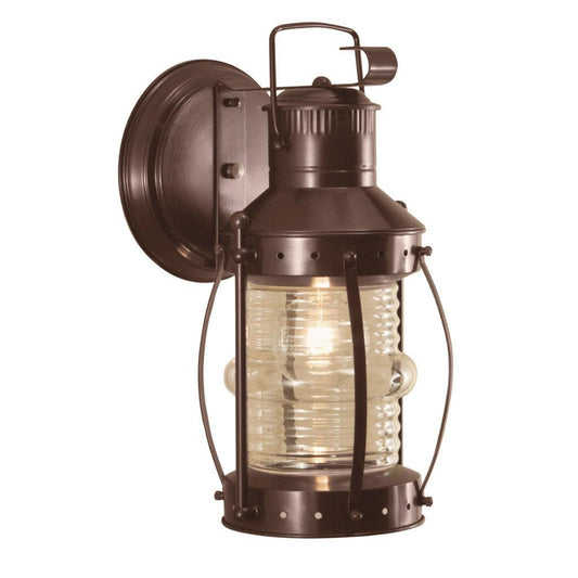 Norwell Lighting Seafarer 16" 1-Light Bronze Brass Large Outdoor Wall Light With Round Cylinder Clear Glass Shade