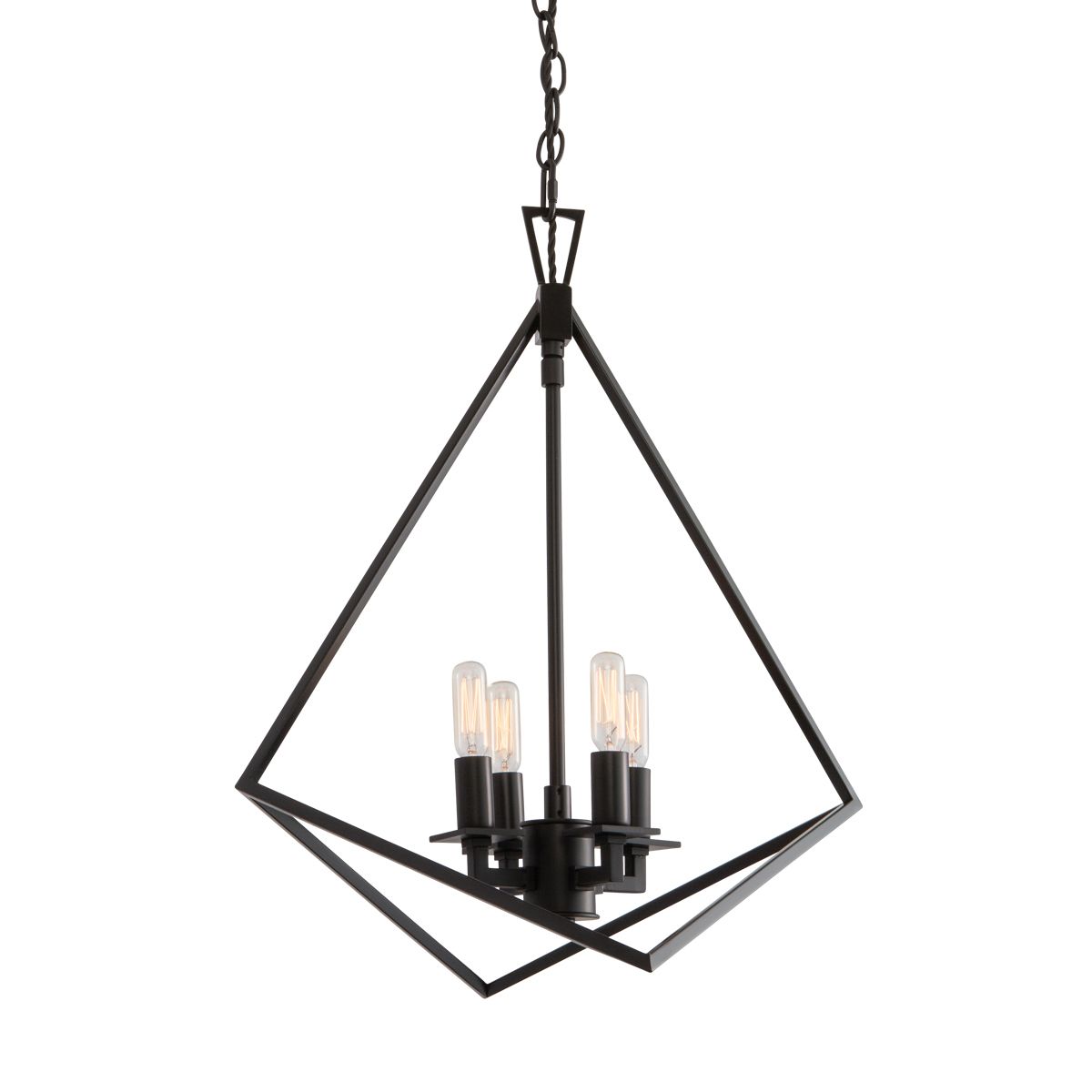 Norwell Lighting Trapezoid 24" 4-Light Matte Black Stainless Steel Cage Chandelier