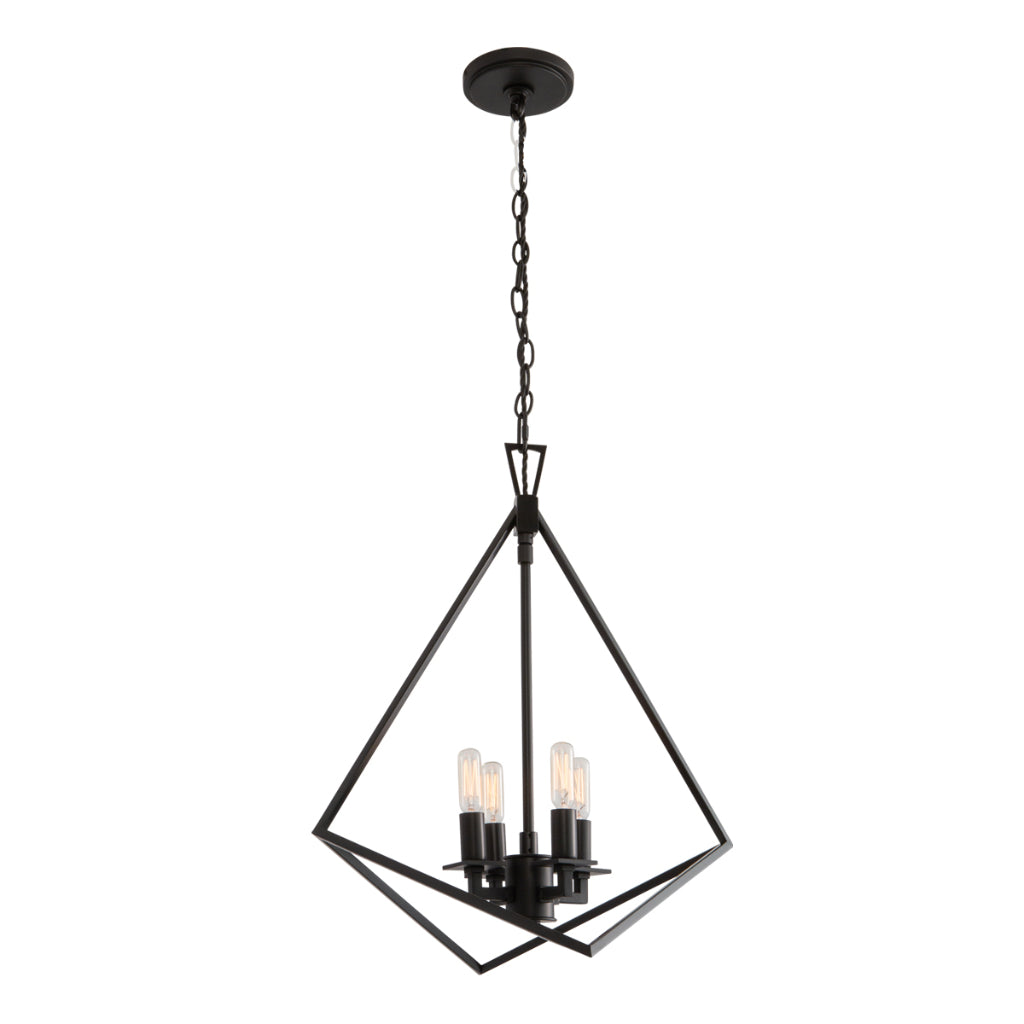 Norwell Lighting Trapezoid 24" 4-Light Matte Black Stainless Steel Cage Chandelier