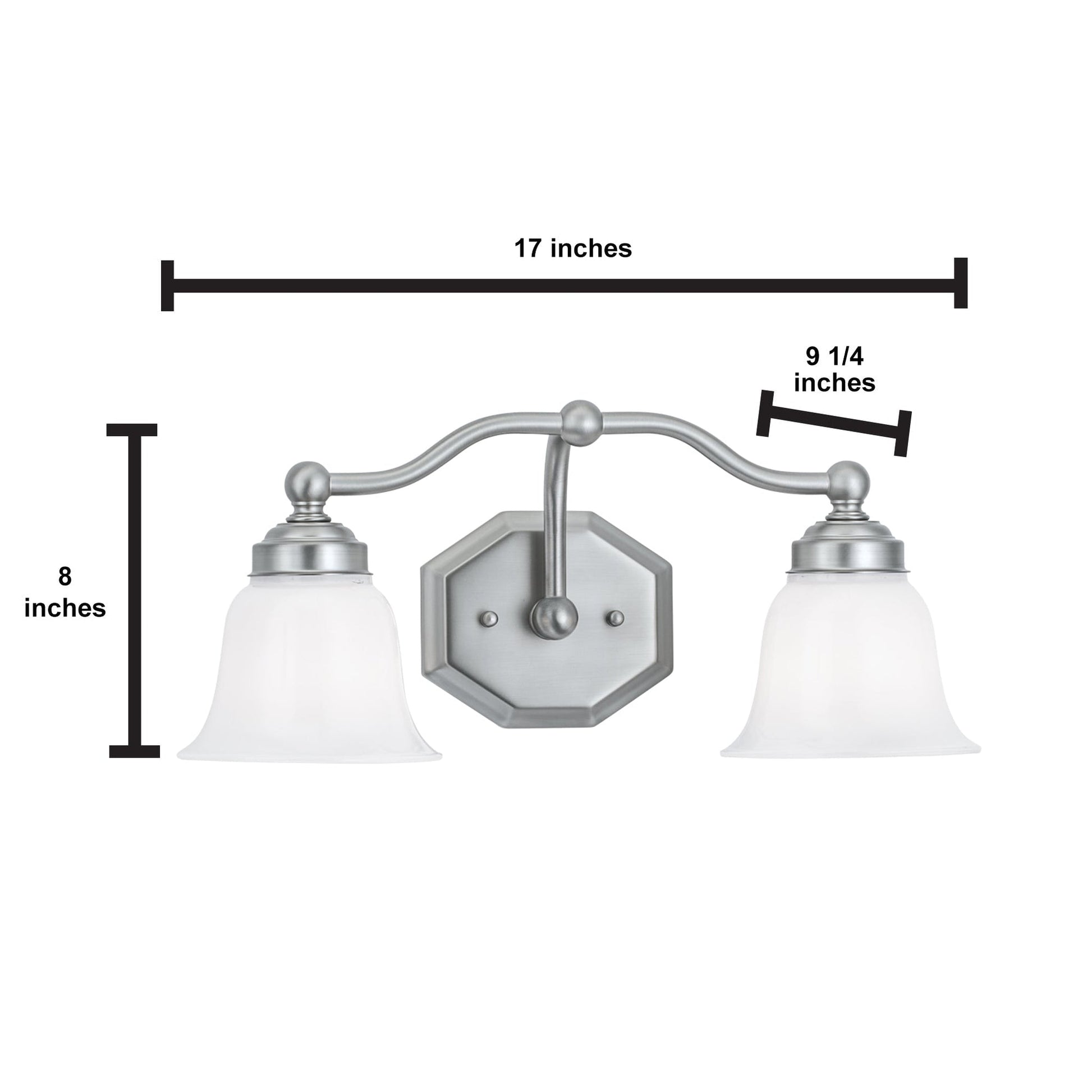 Norwell Lighting Trevi 8" x 17" 2-Light Brushed Nickel Vanity Light With Double Opal Diffuser