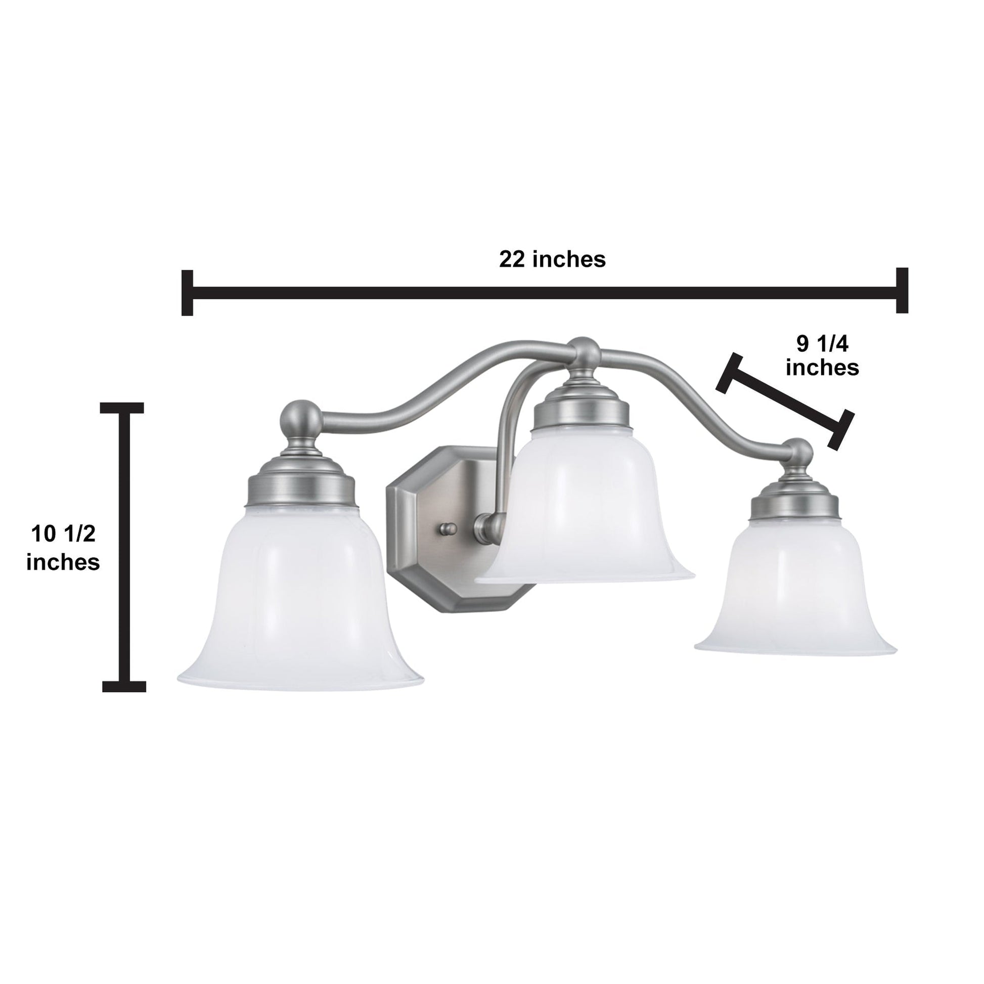 Norwell Lighting Trevi 9" x 22" 3-Light Brushed Nickel Vanity Light With Double Opal Diffuser