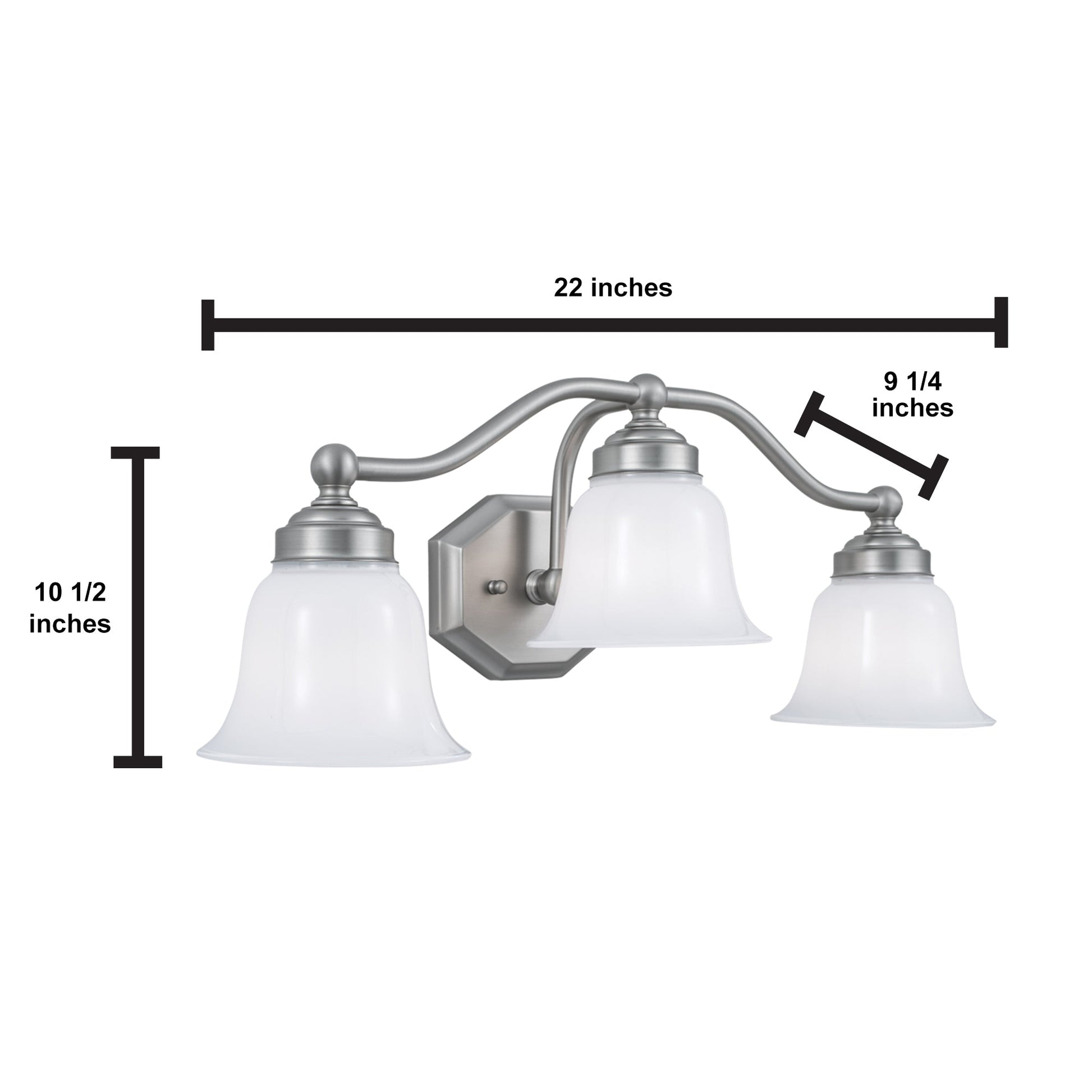 Norwell Lighting Trevi 9" x 22" 3-Light Brushed Nickel Vanity Light With Hexagonal Opal Diffuser