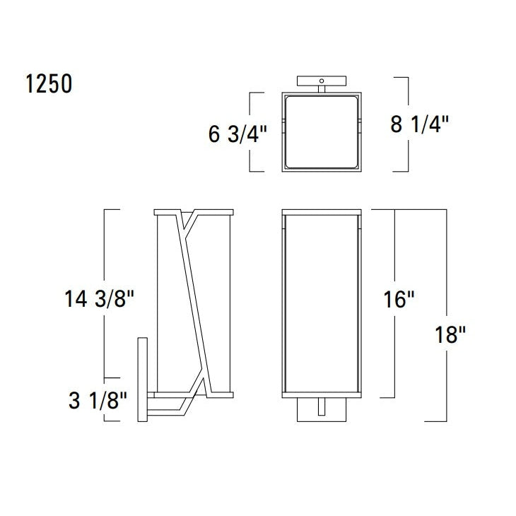 Norwell Lighting Waterfall 1-Light Matte Black Steel Large Outdoor Wall Light With Rectangle Clear Wavy Glass Shade