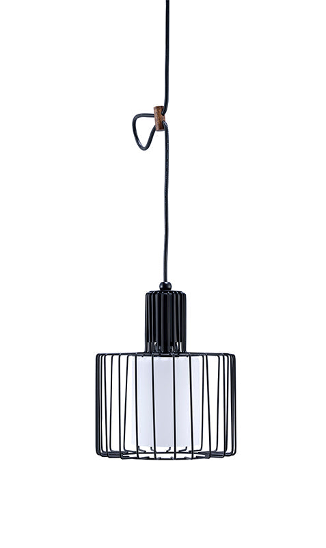 Ore International 10"H Black Wire Cage Barnyard Frosted Glass Shade Hardwired Pendant Light