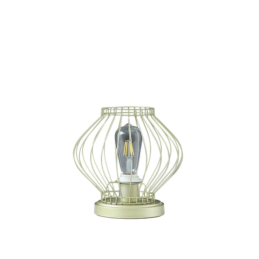 Ore International 10"H Industrial Farm Cage Satin Matte Gold Uplight Metal Table Lamp