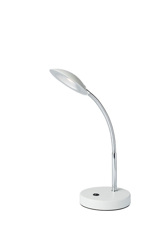 Ore International 11"H Matte White LED Goose Neck Metal Saucer Table Lamp