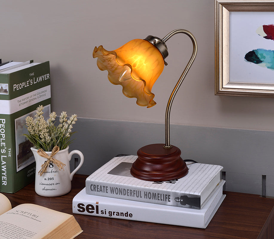 Ore International 12"H Amber Shade Victorian Goose Neck Table Lamp