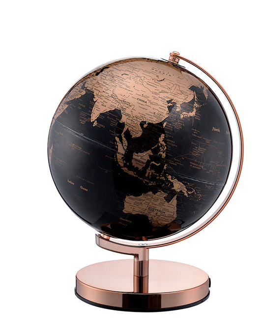 Ore International 13"H Black & Gold Globe On Rose Gold Metal Frame
