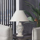 Ore International 13"H Urn-Shaped Ceramic Table Lamp In Ivory With A Marble Texture