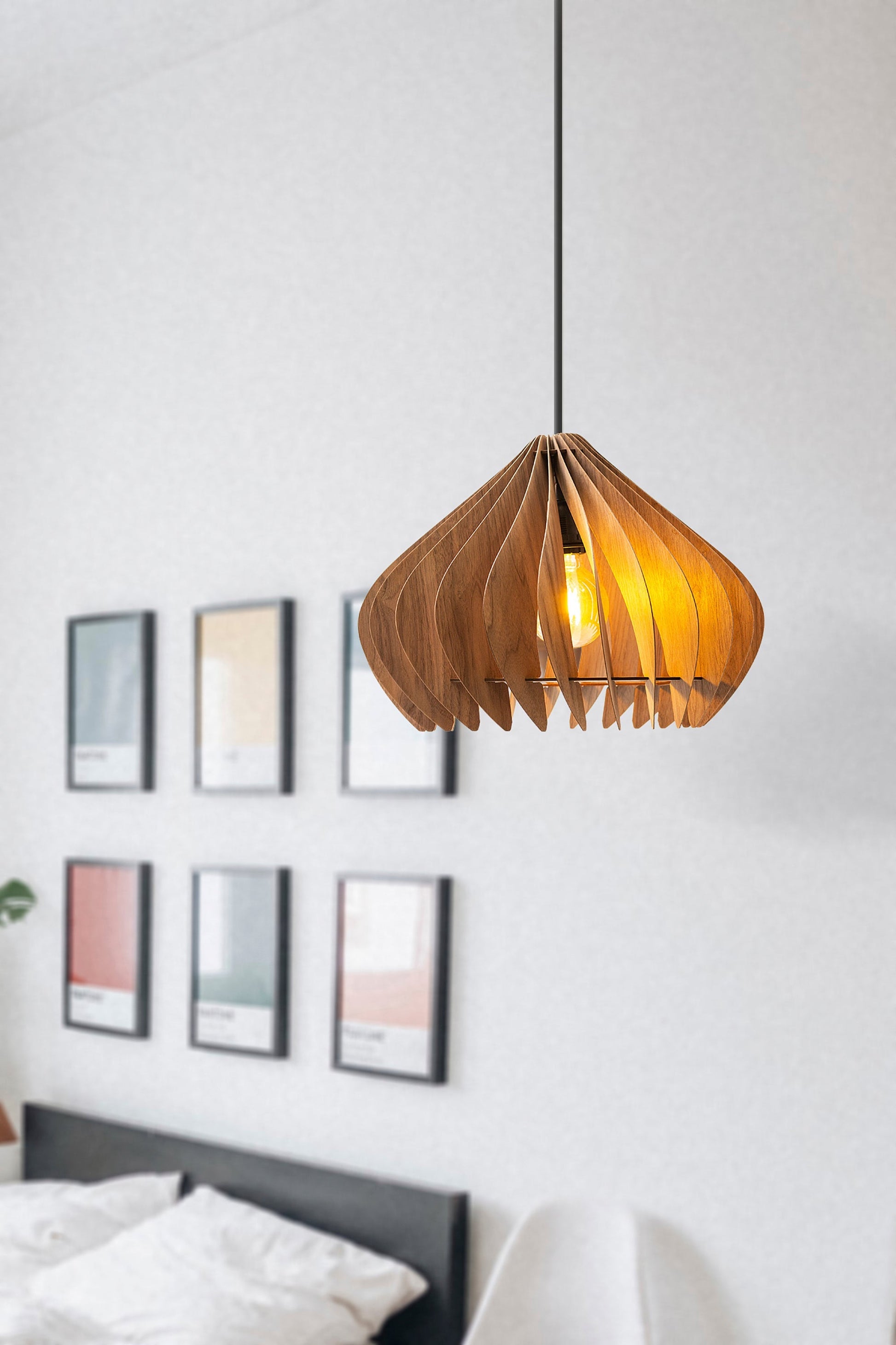 Ore International 14"H Glimpse Walnut Wood Hardwired Pendant Light