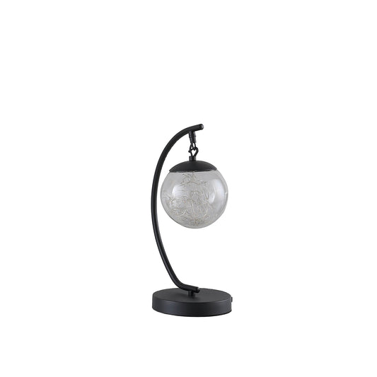 Ore International 14"H Pendulum Multi-Colored LED Glass Orb Black Metal Table Lamp With USB Port