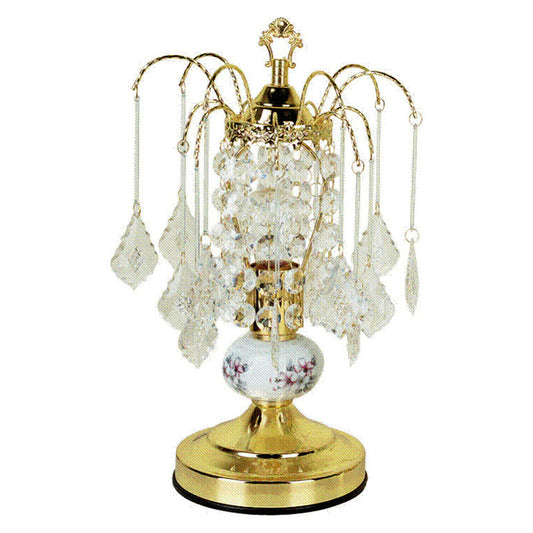 Ore International 15"H Ceramic Touch Accent Lamp In Gold With Floral Print Ceramic Glass Ball Base