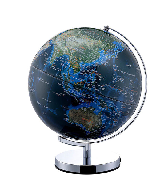 Ore International 15"H True Outward Blue Globe With City Lights On Chrome Frame
