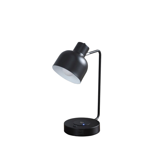 Ore International 15"H Vadim Black Adjustable Student Desk Task Table Lamp With Charging USB Port Station