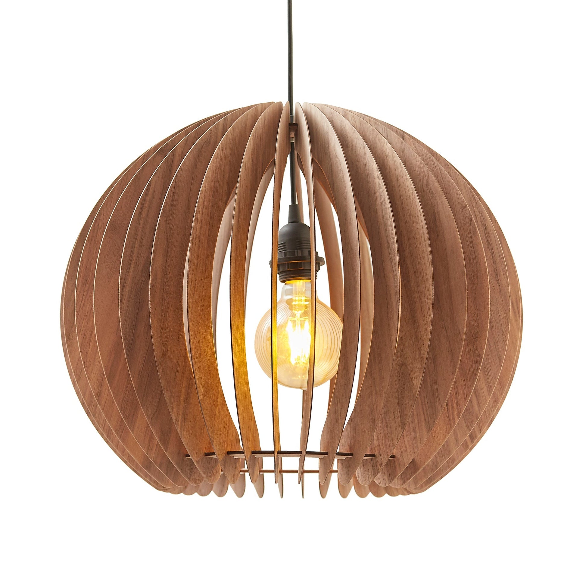 Ore International 16"H Katana Walnut Wood Dome Hardwired Pendant Light