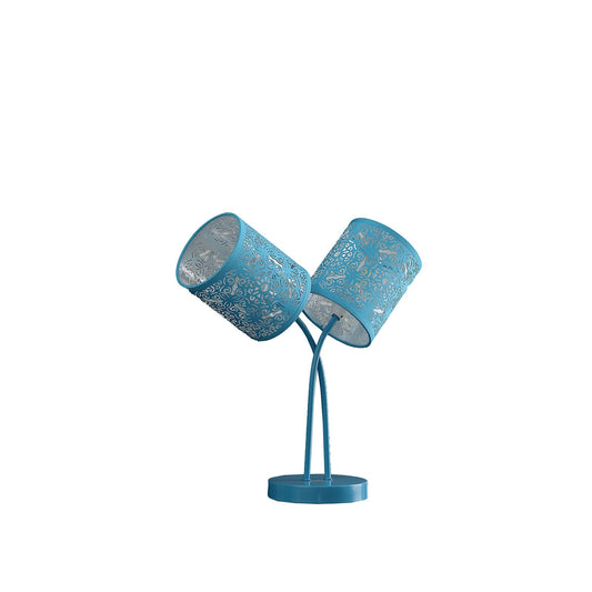 Ore International 17"H Bohemian Paisley 2-Light Cylinder Blue Teal Table Lamp