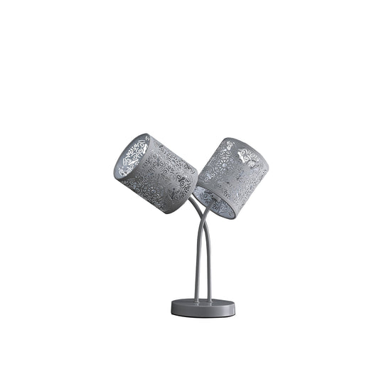 Ore International 17"H Bohemian Paisley 2-Light Cylinder Gray Table Lamp
