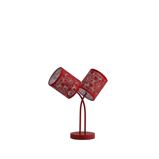 Ore International 17"H Bohemian Paisley 2-Light Cylinder Red Table Lamp