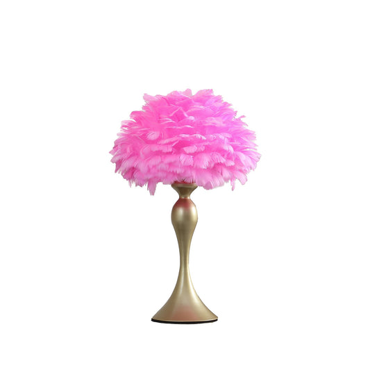 Ore International 18"H Hot Pink Feather Aquina Satin Gold Metal Contour Glam Table Lamp
