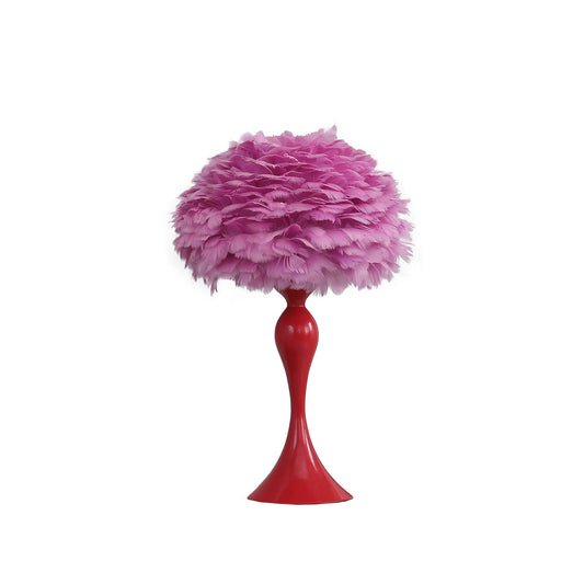 Ore International 18"H Medium Pink Feather Aquina Glaze Red Metal Contour Glam Table Lamp