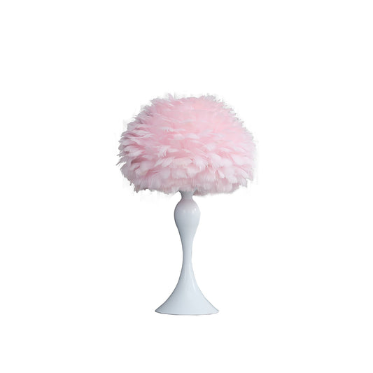 Ore International 18"H Soft Pink Feather Aquina Crisp White Contour Glam Table Lamp